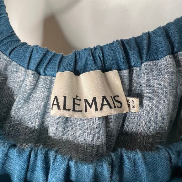 ALEMAIS Navy Floral Linen Mini Dress Size 4 - Picture 3 of 10